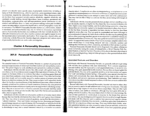 Cluster A Personality Disorders 301.0 Paranoid Personality Disorder