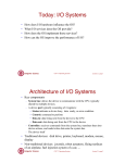 Today: I/O Systems Architecture of I/O Systems