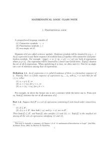 MATHEMATICAL LOGIC CLASS NOTE 1. Propositional logic A