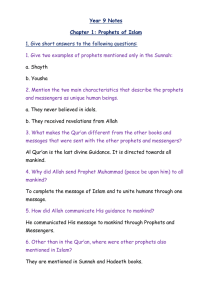 Year 9 Notes Chapter 1: Prophets of Islam 1. Give short answers to