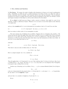 1. Sets, relations and functions. 1.1 Set theory. We assume the