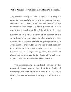 The Axiom of Choice and Zorn`s Lemma