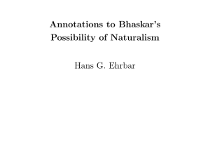 Annotations to Bhaskar`s Possibility of Naturalism Hans G. Ehrbar
