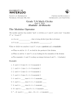 Grade 7/8 Math Circles Modular Arithmetic The Modulus Operator