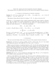 Math 121. Lemmas for the symmetric function theorem This handout