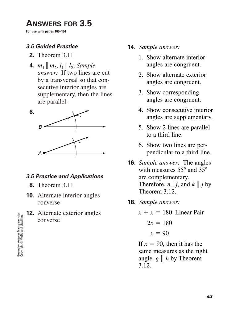 Answers For 3 5 2 Theorem 3 11 Sample Answer If Two Lines