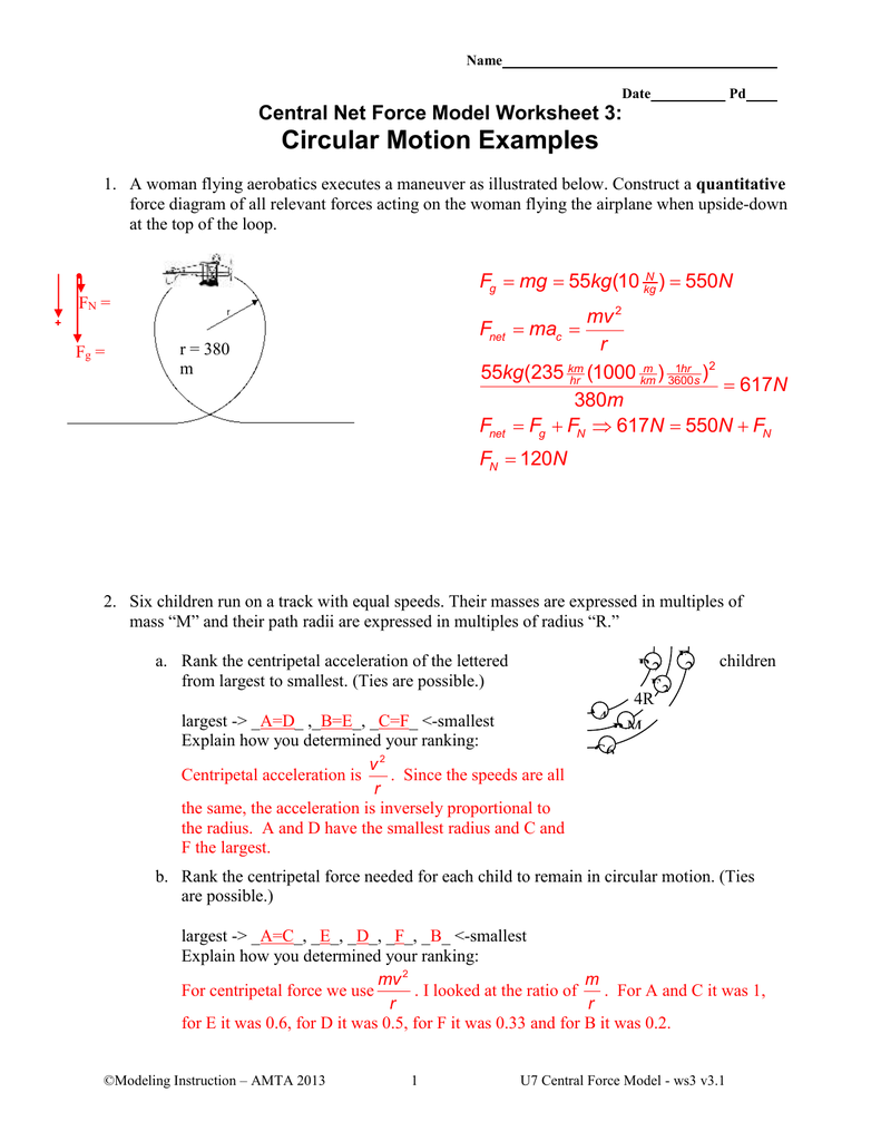 Uniform Circular Motion Worksheet With Answers Pdf