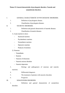 Theme 15. General characteristic of psychogenic disorders. Neurotic