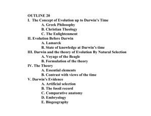 OUTLINE 20 I. The Concept of Evolution up to Darwin`s Time A