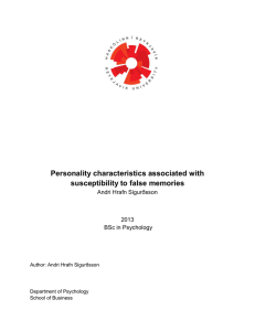 Personality characteristics associated with susceptibility