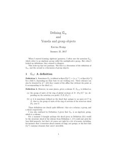 Defining Gm and Yoneda and group objects
