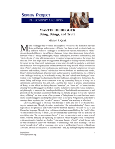 MARTIN HEIDEGGER Being, Beings, and Truth