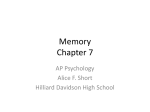 AP Psych – Ch 7 – Memory - Mrs. Short`s AP Psychology Class