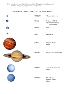 the major characteristics of each planet