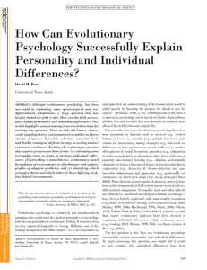 How Can Evolutionary Psychology Successfully Explain Personality