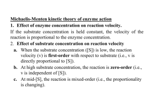 Michaelis-Menten kinetic theory of enzyme action 1. Effect of