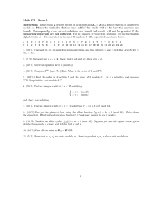 Math 373 Exam 1 Instructions In this exam, Z denotes the set of all