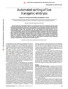 Automated sorting of live transgenic embryos