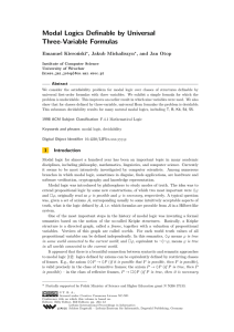 Modal Logics Definable by Universal Three