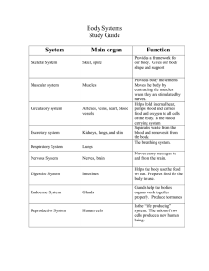 Body Systems Study Guide System Main organ Function