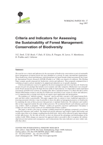 Criteria and Indicators for Assessing the Sustainability