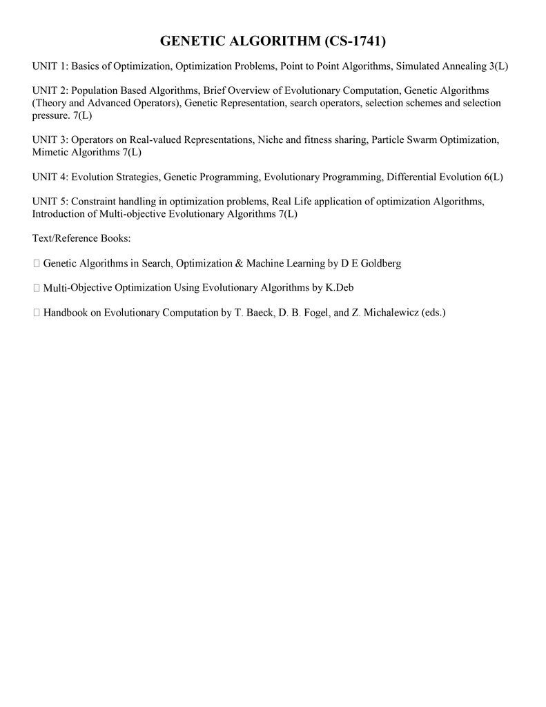 Genetic Algorithm Syllabus - 