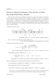 Lecture I: Collective Excitations: From Particles to Fields Free Scalar