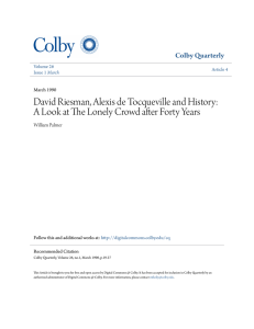 David Riesman, Alexis de Tocqueville and History: A Look at The
