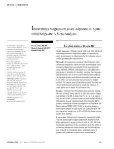 Intravenous Magnesium as an Adjuvant in Acute Bronchospasm: A
