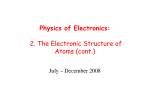 Physics of Electronics: 2. The Electronic Structure of Atoms (cont.)