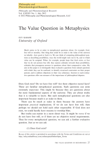 The Value Question in Metaphysics