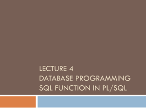 LECTURE 4 DATABASE PROGRAMMING SQL FUNCTION ON PL