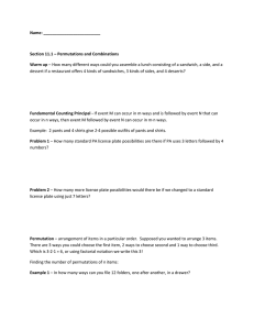 Name: Section 11.1 – Permutations and Combinations Warm up