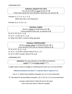 COMPARING SETS Definition: EQUALITY OF 2 SETS Two sets A