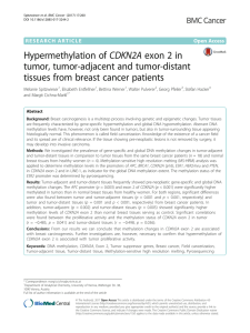 Hypermethylation of CDKN2A exon 2 in tumor, tumor