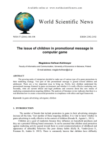 The issue of children in promotional message in computer game