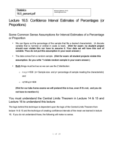 lecture 16.5: estimating population percentage (16.5