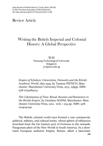 Writing the British Imperial and Colonial History: A Global Perspective