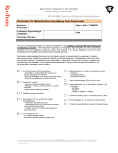 Contractor HV Electrical Area Competency Area Assessment