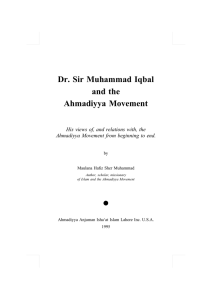 Dr. Sir Muhammad Iqbal and the Ahmadiyya Movement