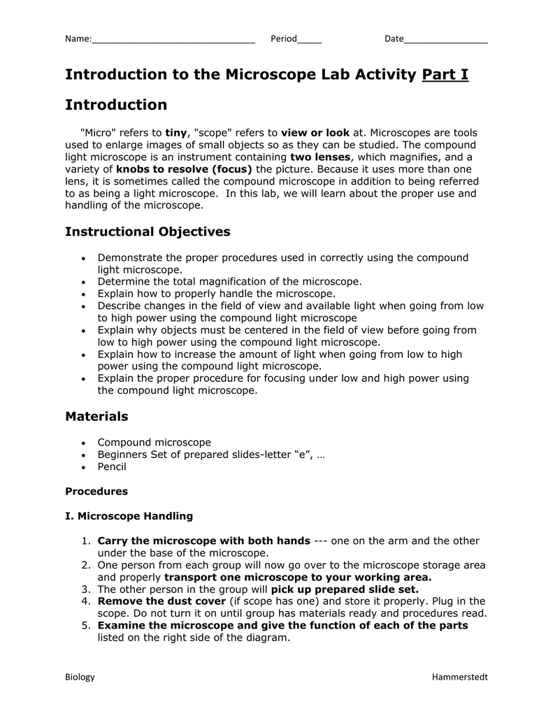 Microscope lab worksheet answers