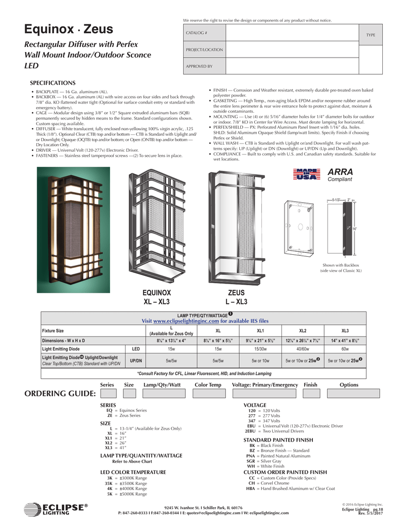 Zeus Series Eclipse Lighting Inc Zeus Series Eclipse Lighting Inc