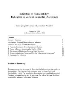 Indicators of Sustainability: Indicators in Various Scientific Disciplines