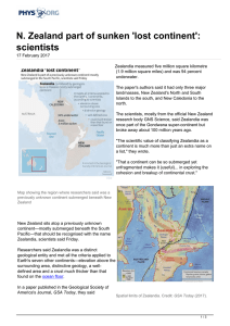 N. Zealand part of sunken `lost continent`: scientists