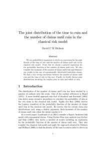 The joint distribution of the time to ruin and the number of claims