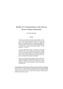 Models of Communication in the Qur`an: Divine - I