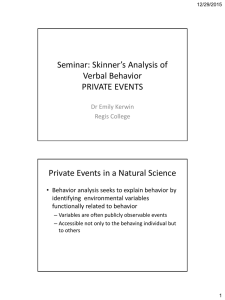 Seminar: Skinner`s Analysis of Verbal Behavior