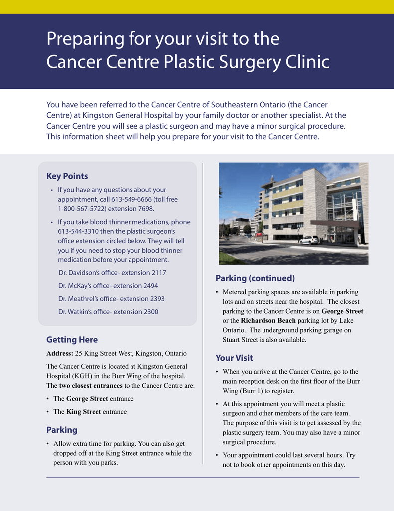 Preparing For Your Visit To The Cancer Centre Plastic Surgery Clinic