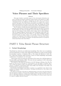 PART I: Toba Batak Phrase Structure