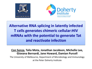 Alternative RNA splicing in latently infected T cells generates